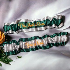 The Hunt is Over Custom Colors Embroidered Wedding Bridal Garters Personalized